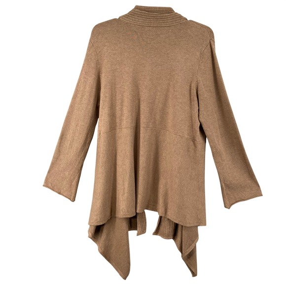 Coldwater Creek Cardigan Sz M Tan Open‎ Front Waterfall Sweater Ribbed Collar - Picture 9 of 13